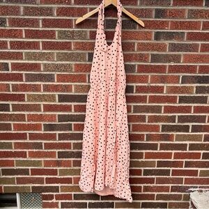Maurices Baby Pink and Black Polka Dotted Halter Sleeveless Midi Dress